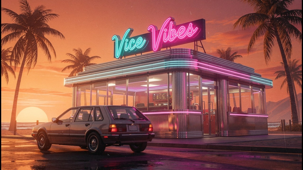 POV: Neon Beach Diner at Sunset (1986) | Retro Synthwave & Chillwave Mix