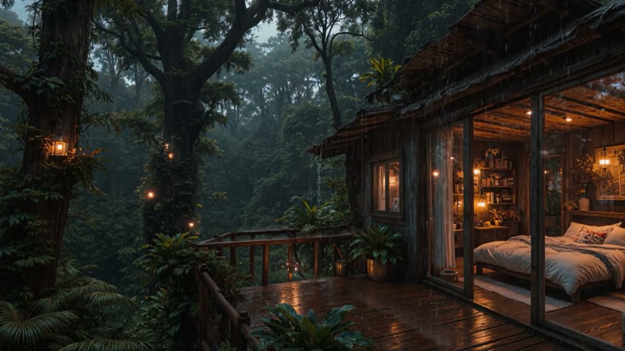 Soft Night Rain Whispering Through the Forest Around a Cozy Cabin 🌧️🌲 | Peaceful Deep Sleep Sounds