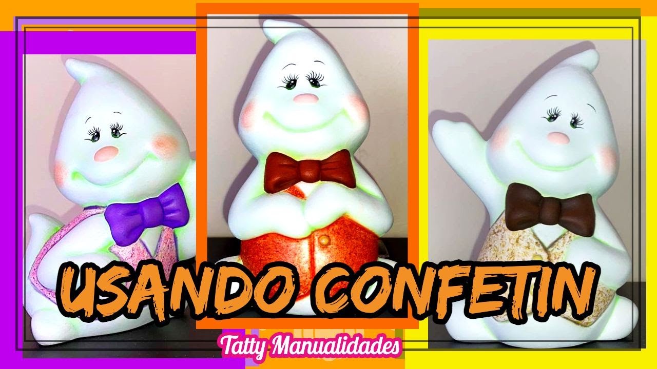 CÓMO PINTAR TRES FANTASMITAS CON CONFETIN