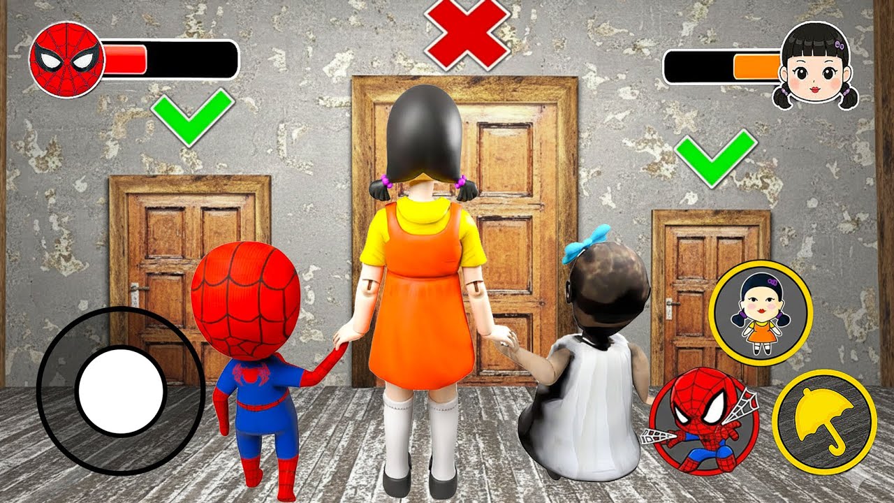 Playing as Spider Squid Game Doll vs Secret Door Challenge in Granny House - Funny Horror Animation