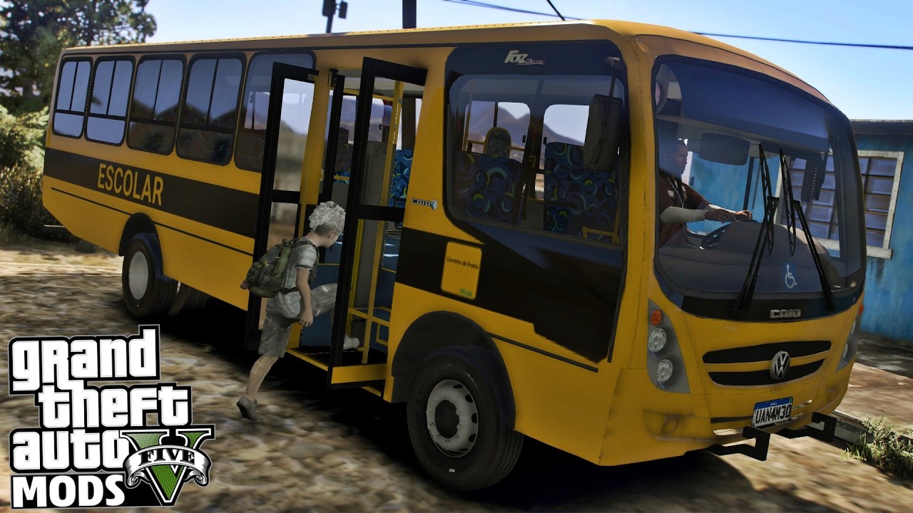 GTA V MODS - TRABALHANDO COMO MOTORISTA DE ÔNIBUS ESCOLAR NA ZONA RURAL | CAIO FOZ SUPER ESCOLAR