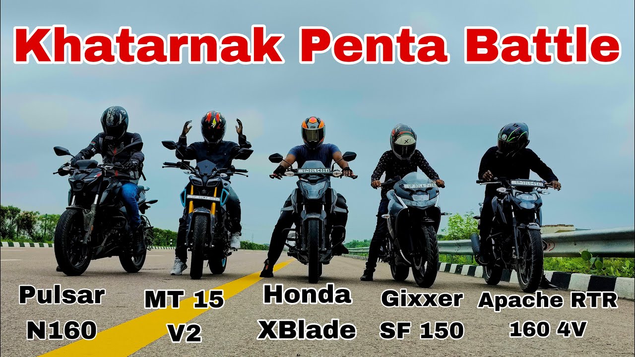 New PulsarN160 vs Yamaha MT 15 V2 vs Honda XBlade vs Gixxer SF 150 vs Apache RTR 160 4V | Drag Race