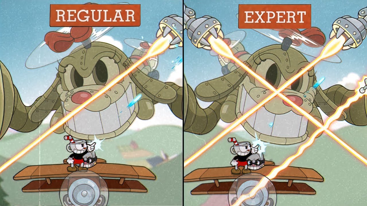 Cuphead DLC - The Howling Aces Regular vs Expert - Difficulty Comparison - Peashooter Only