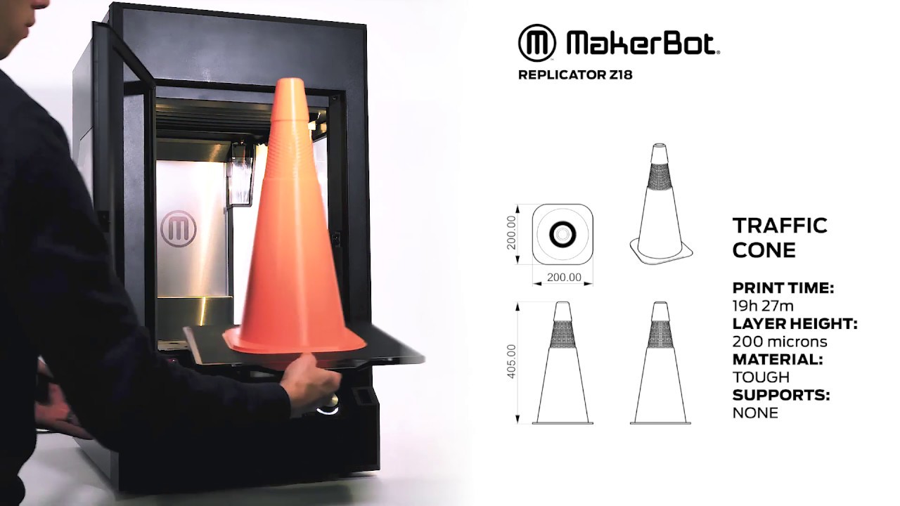 The MakerBot Z18 3D Printer Timelapse - Traffic Cone