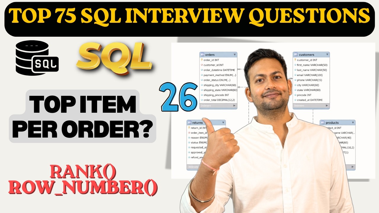 SQL INTERVIEW QUESTIONS - Highest Contributing Order_Item Per Order | Coding Question