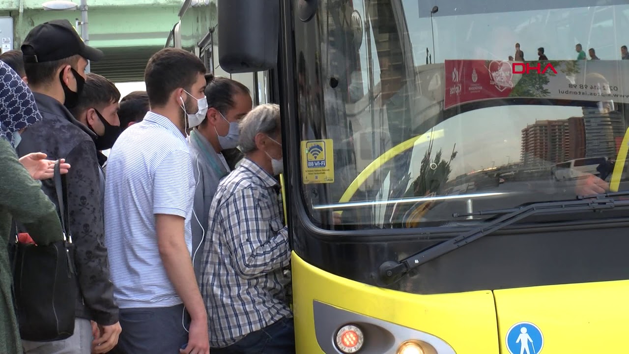 Yenibosna'da minibüs ve otobüsler ayakta yolcu aldı