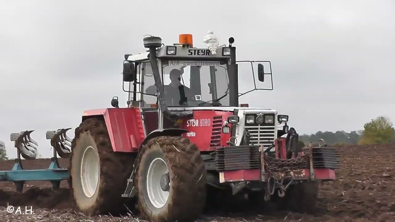 Steyr 8180 Turbo & 9145 am Pfl&uuml;gen und Kreiseln Ackern 2019 Frost Pflug Amazone Kreiselgrubber SOUND