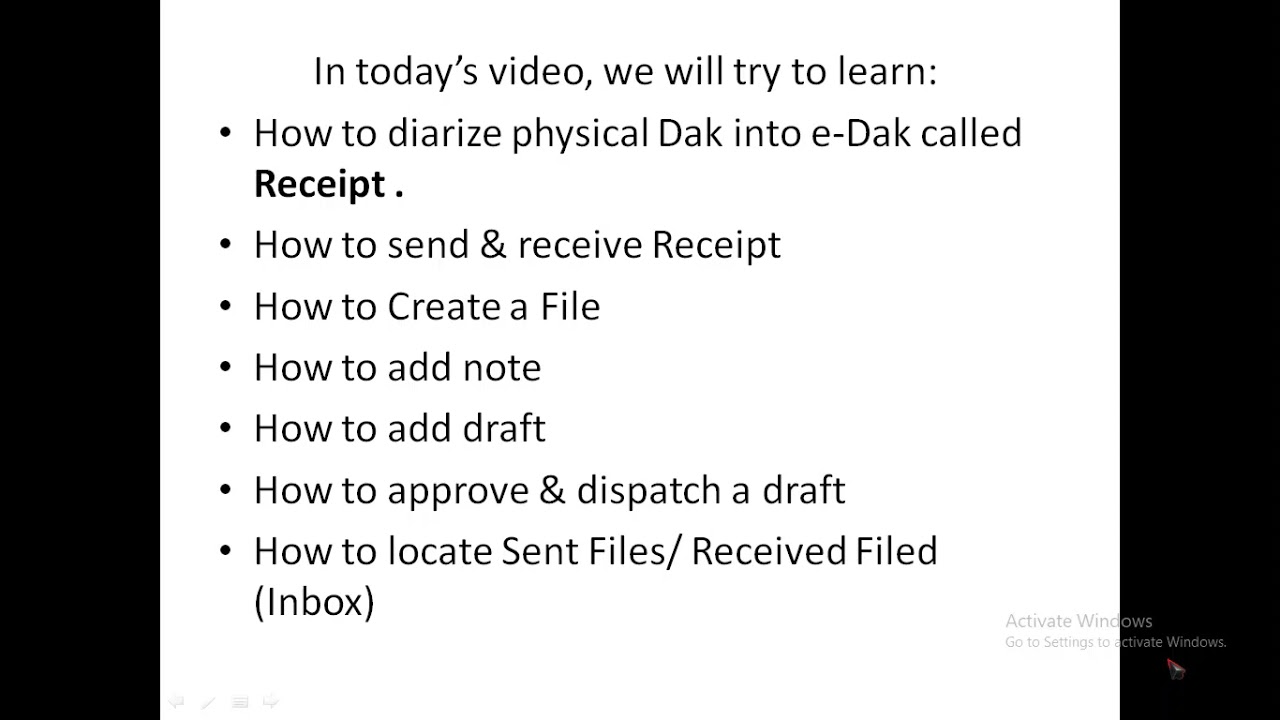 e-Office (J&K)-- Diarise Dak, Create Receipt (e-Dak), Create e-File, Make Noting, Create Draft etc