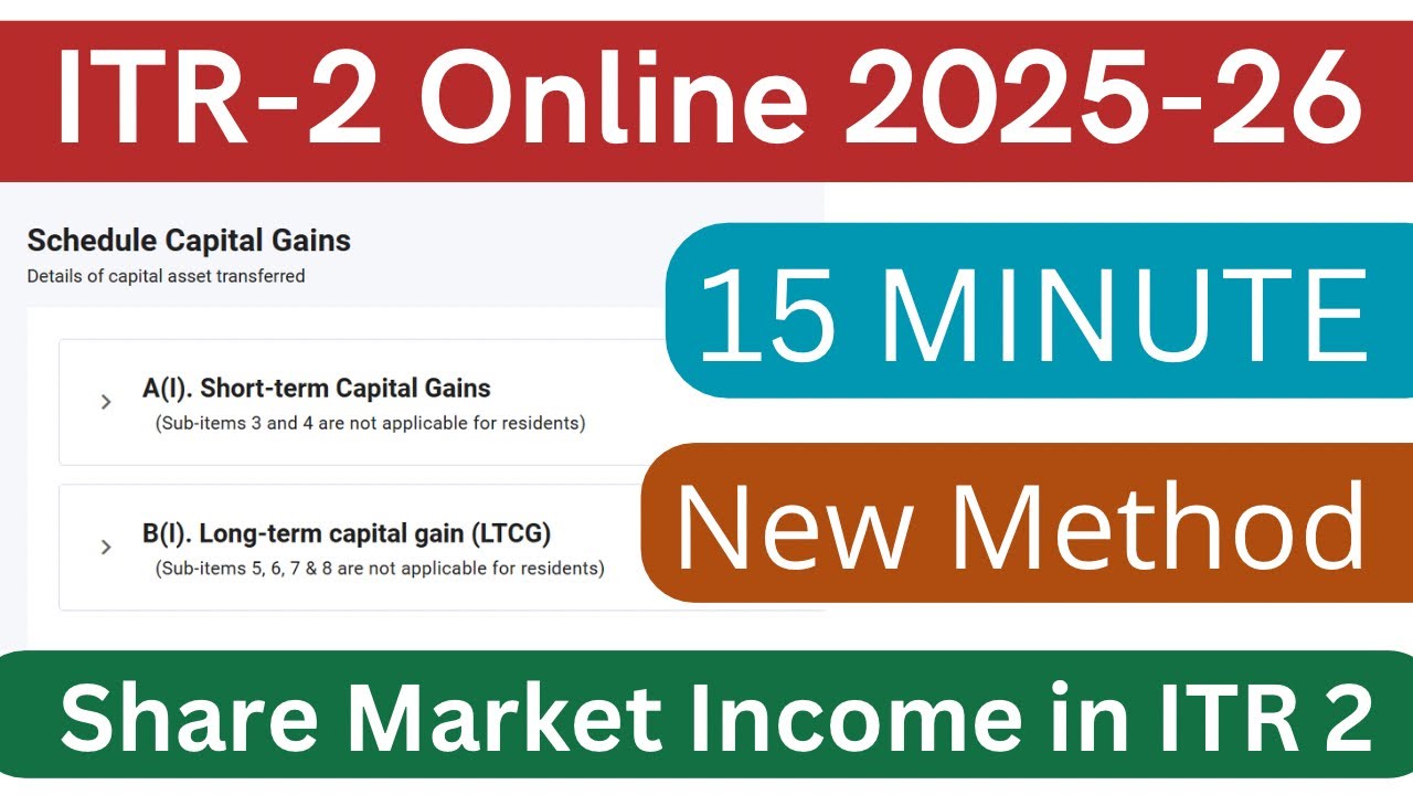 ITR 2 filing online AY 2025-26 for capital gain/loss on Share,Stock,MF | Share market ITR