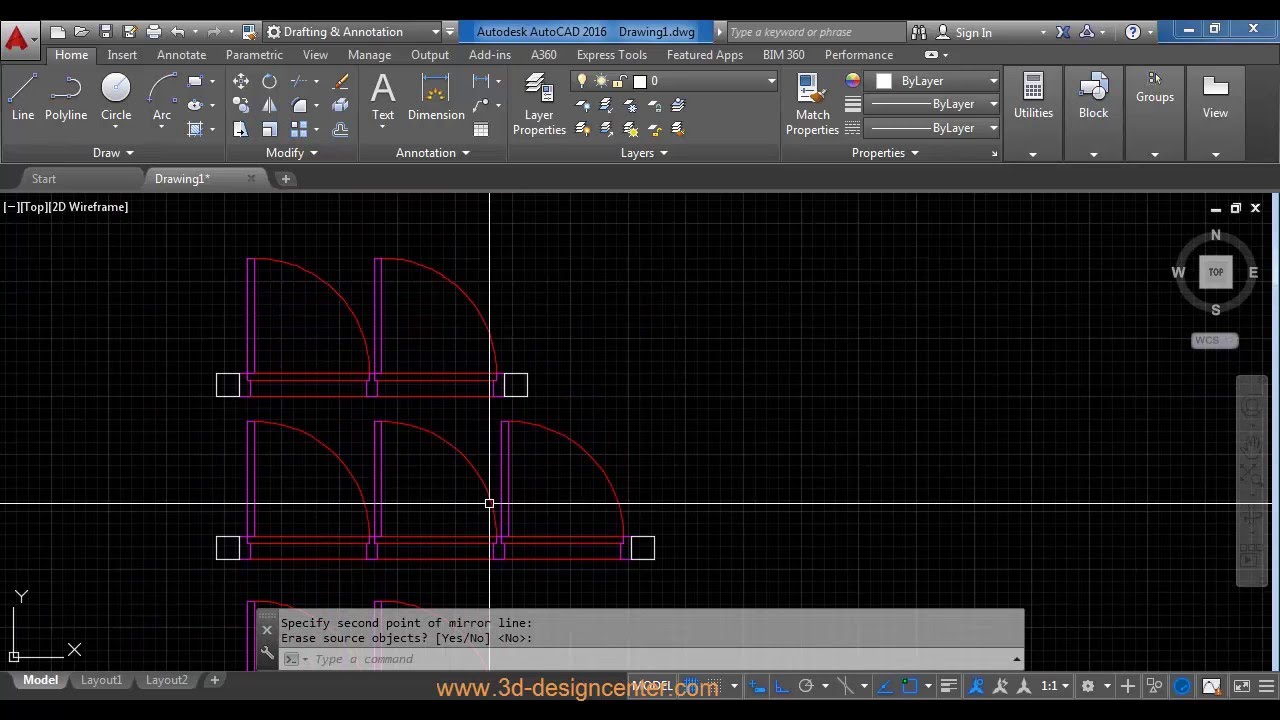 การเขียนประตูบานเดี่ยวหลายๆ บานติดกันใน AutoCAD
