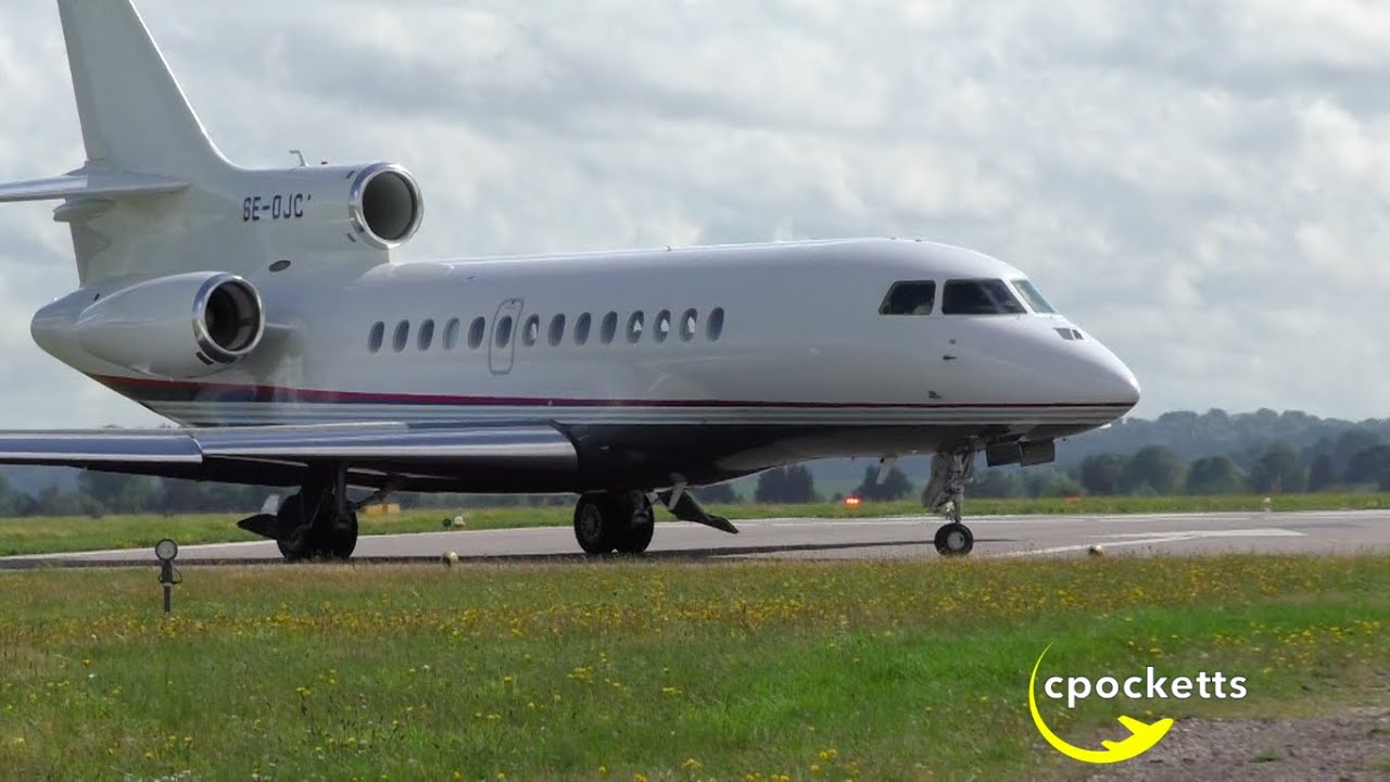Dassault Falcon 7X SE-DJC - Windy/Very powerful take off - London Oxford Airport