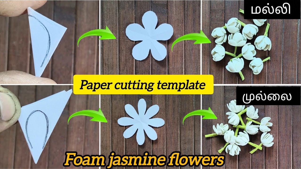 ✂️ Easy & Detailed Paper Cutting Templates for Foam Jasmine Flowers | மல்லி பூ & முல்லை பூ DIY 🌼