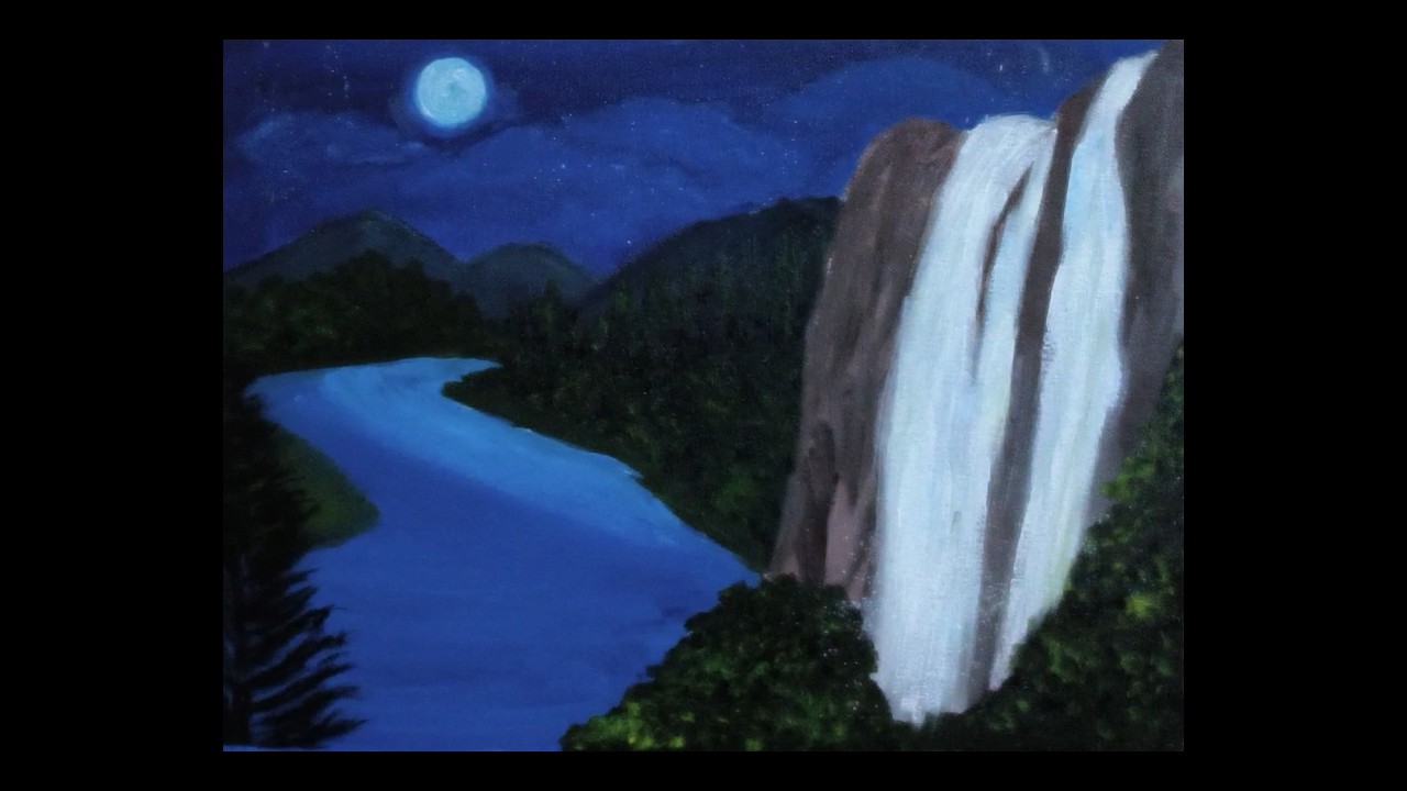 “Moonlight Waterfall 🌙 | Relaxing Landscape Painting”