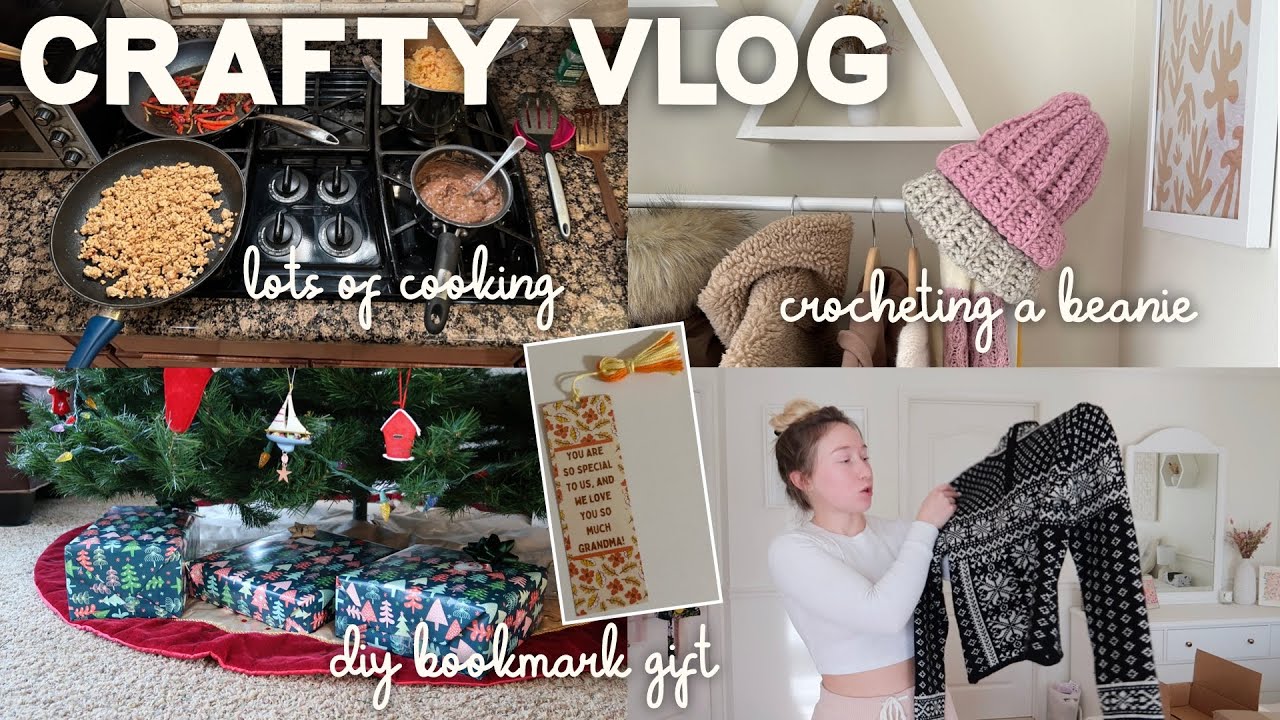 A CRAFTY VLOG(MAS): wrapping presents, DIY bookmark gift, crocheting my first beanie, cooking etc...