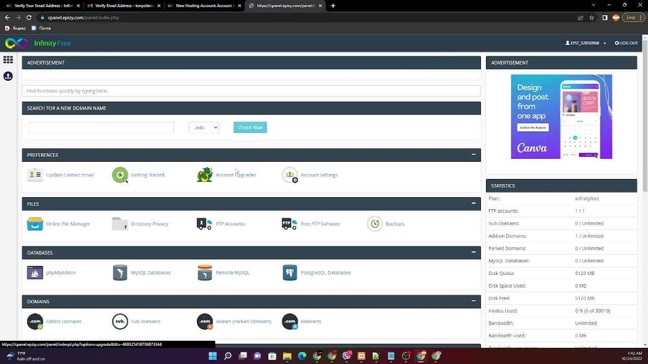 How to Creare a Hosting Account in Infinity Free