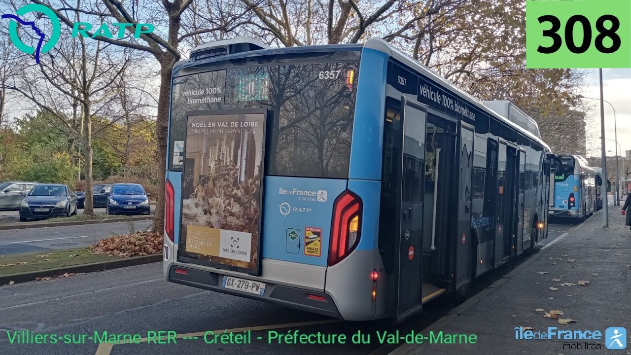 Bus 308 RATP - MAN Lion's City 12 GNV N°6357 Villiers-sur-Marne RER --- Créteil - Préfecture du 94