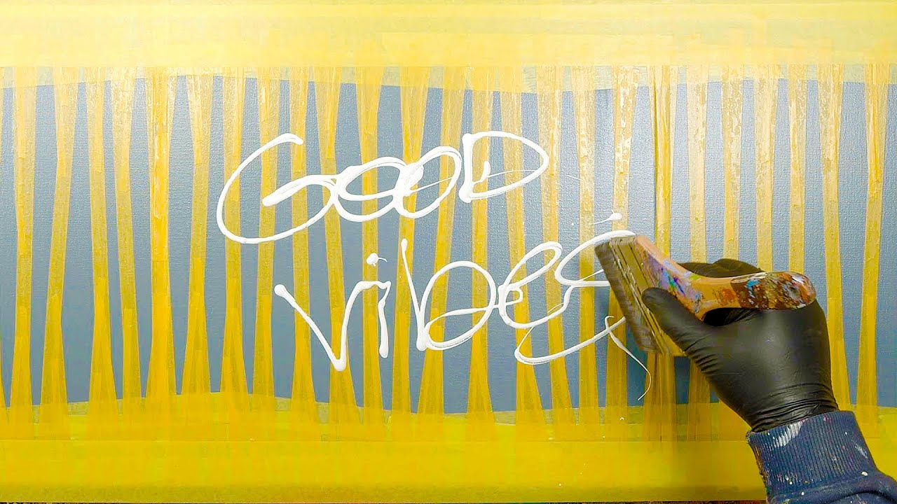 Abstract Painting In Acrylics On 3 Canvases With Masking Tape | Good Vibes