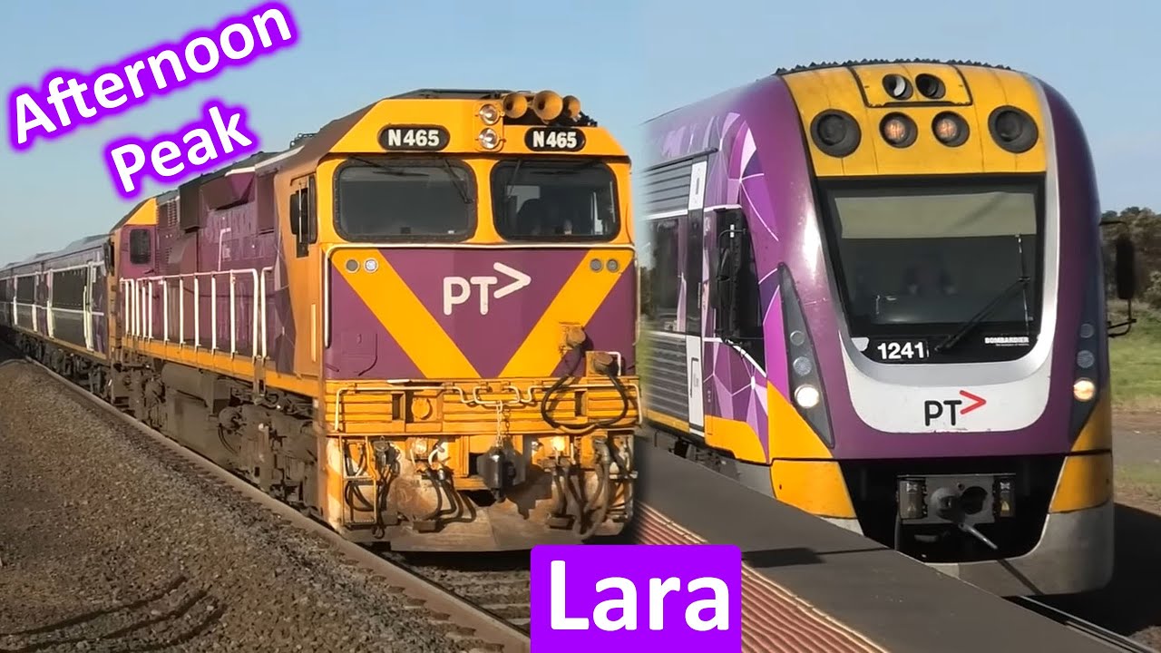 Trains at Lara during Peak Hour; Passenger & Freight Trains - Victorian Transport