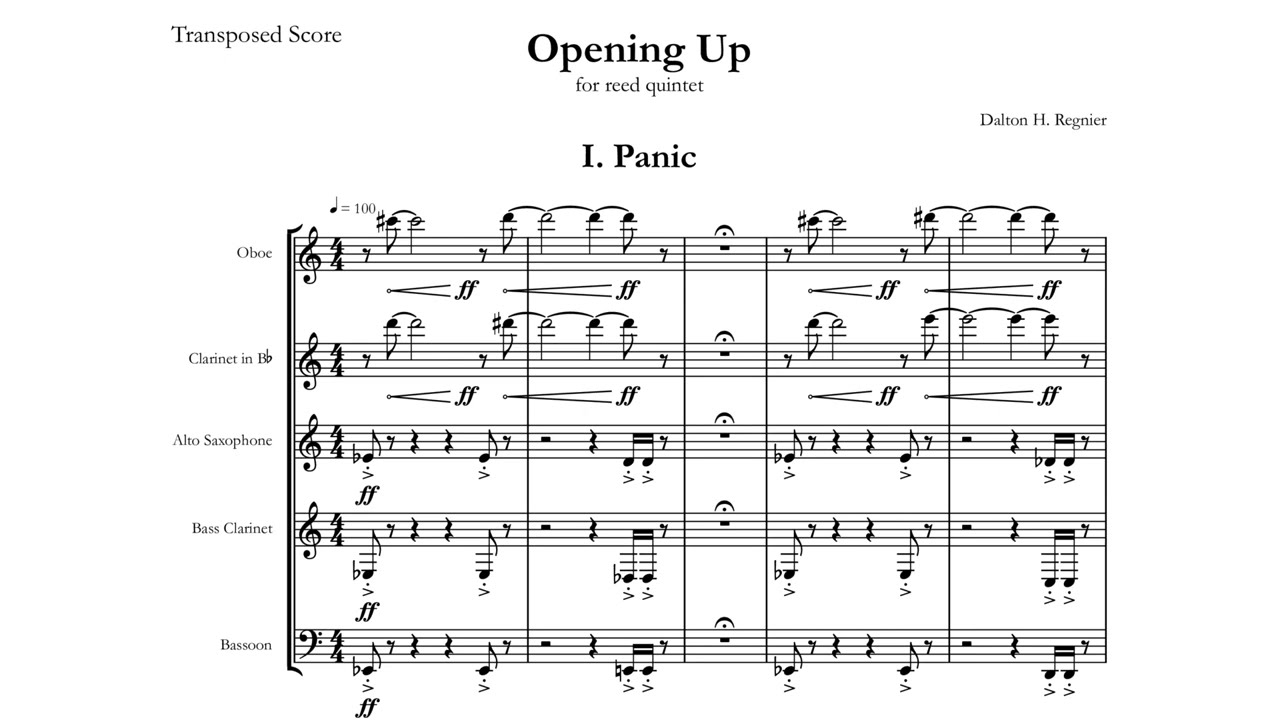 Dalton H. Regnier: Opening Up - for reed quintet [score video]