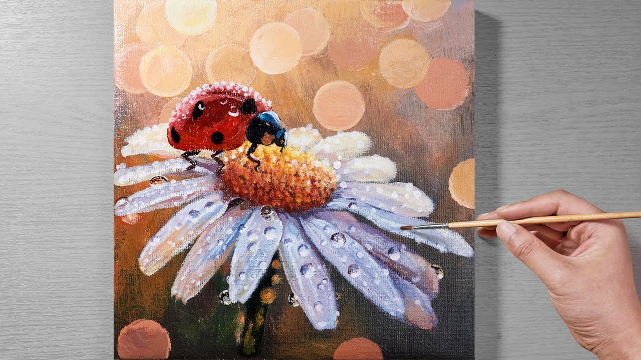 Painting a Flower in Magical Morning Light with Dew | Step-by-Step Acrylic Tutorial