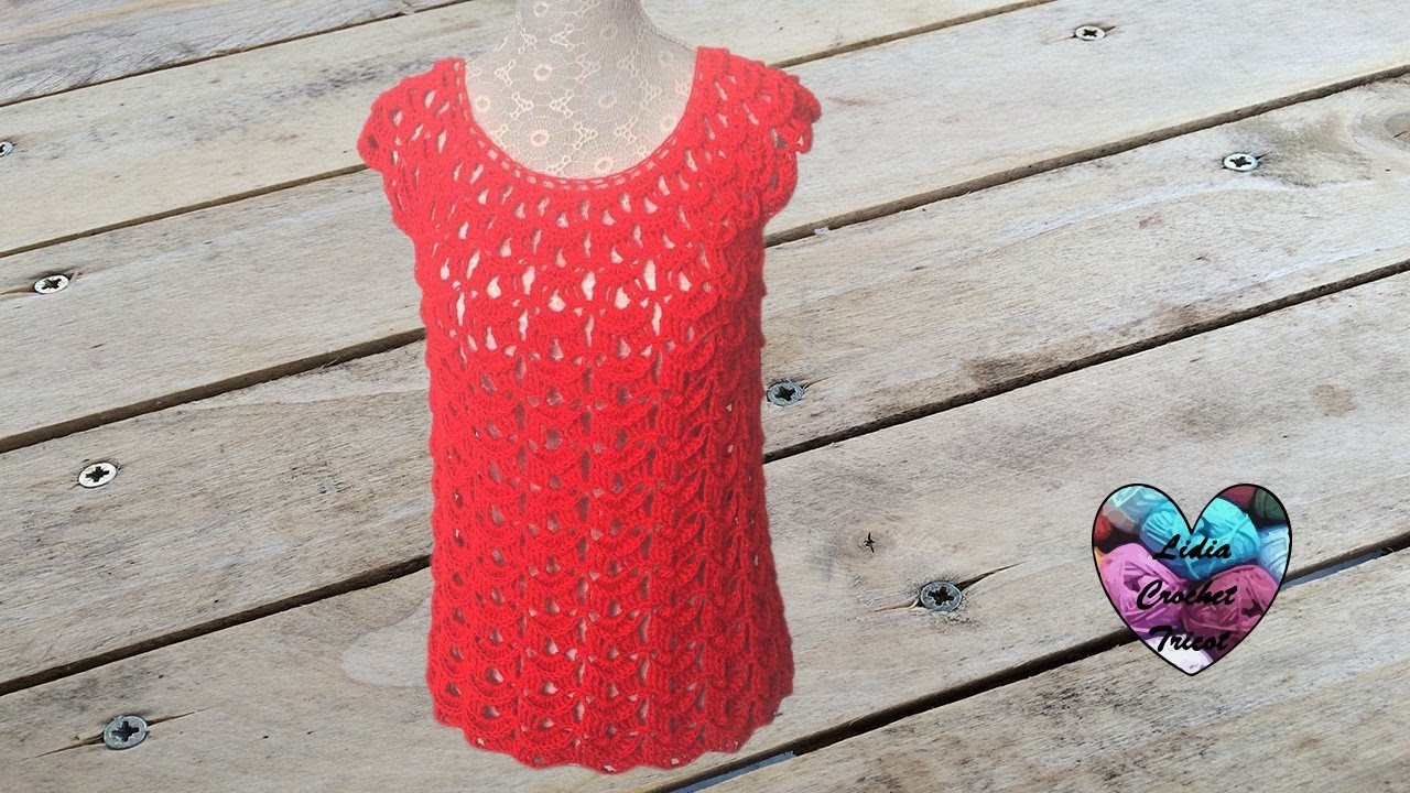 Blouse top femme crochet toutes tailles / Women blouse all sizes (english subtitles)