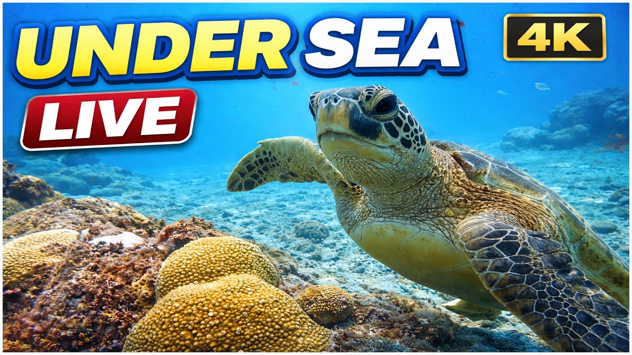 LIVE Underwater 4K | Amazing Sea Turtle Close-Up | Colorful Small Fish! 
