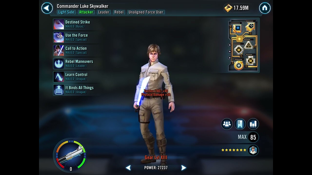 Commander Luke Skywalker Achieving Gear XIII and 1st Relic