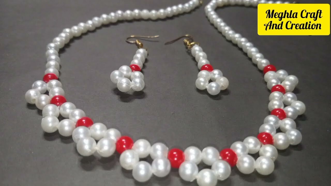 How to make pearl necklace and earrings//পুঁথি দিয়ে সুন্দর নেকলেস এবং কানের দুল