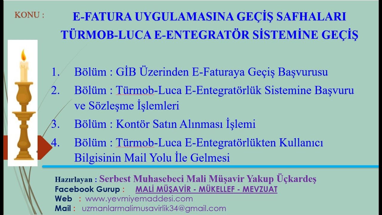 E-FATURAYA GEÇİŞ TÜM AŞAMALAR (TÜRMOB-LUCA E-ENTEGRATÖRLÜK SİSTEMİNE GEÇİŞ SAFHALARI