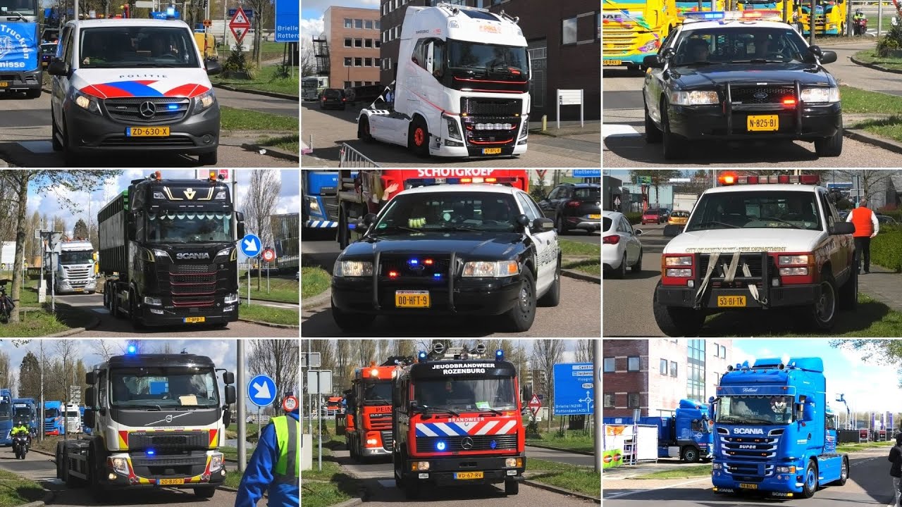 [Truckrun Spijkenisse 2022] Amerikaanse Politie en Brandweer met zwaailicht & sirene in Spijkenisse!