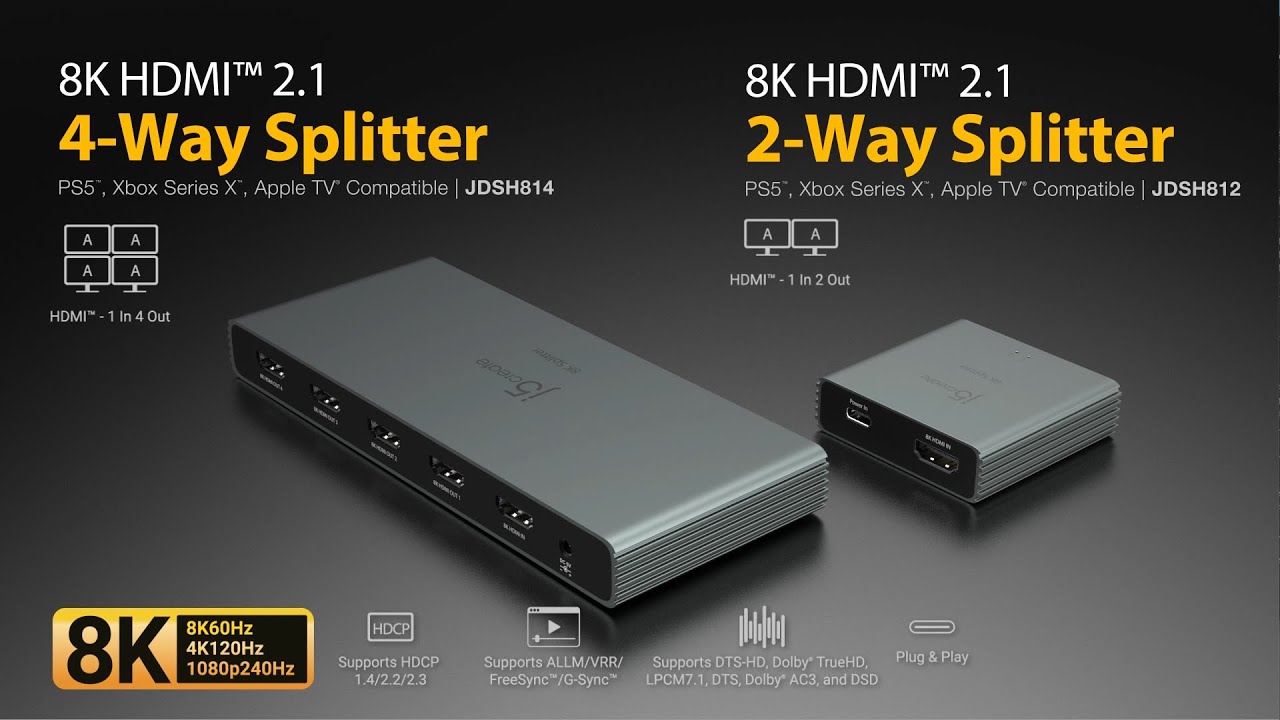 j5create | 8K HDMI&trade; 2.1 2-Way Splitter and 8K HDMI&trade; 2.1 4-Way Splitter | JDSH812/JDSH814