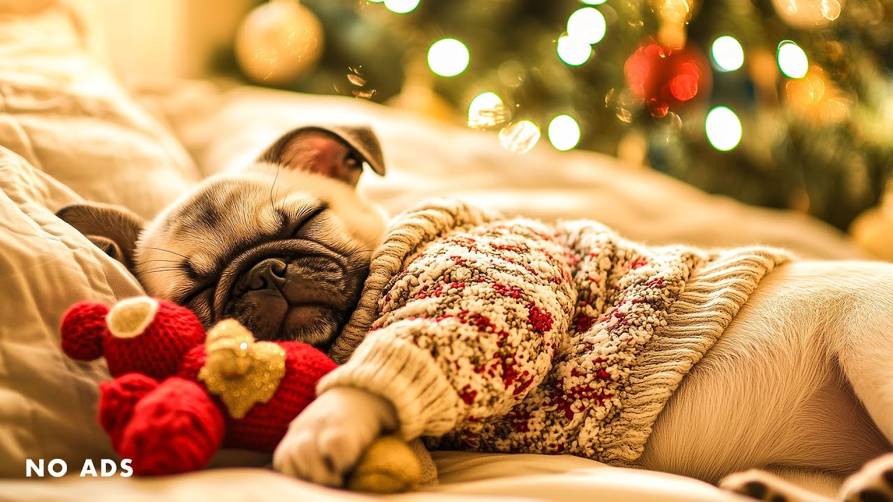 Christmas Night with Cute Pug 🛌🏻| Relaxing Sleep Music for Dogs 🐕 | Help Your Pet Sleep in 5 Minutes