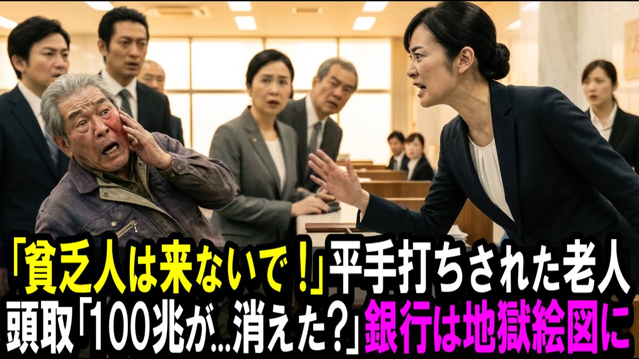 【スカッと】「貧乏人は来ないで！」平手打ちされた老人。翌日、頭取「100兆円が消えた…？」銀行は地獄絵図に！【シニア】