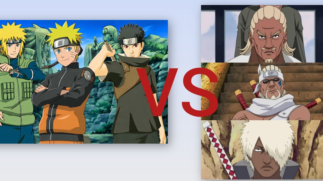 Naruto uzumaki and minato namikaze and shishi uchiha vs Ay, killer bee and Darui 