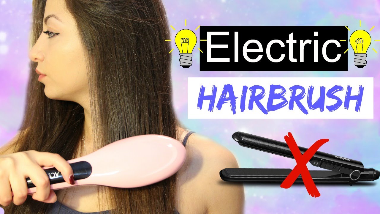 Hair Brush Straightener! Straightening my hair with ELECTRIC Hair Brush!