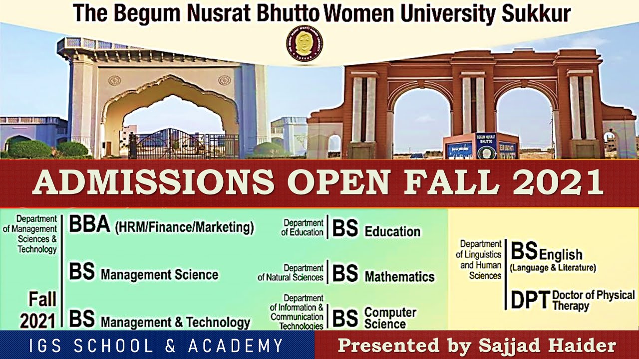 BS, BBA and DPT admissions in Begum Nusrat Bhutto Women University Sukkur | Admissions fall 2021