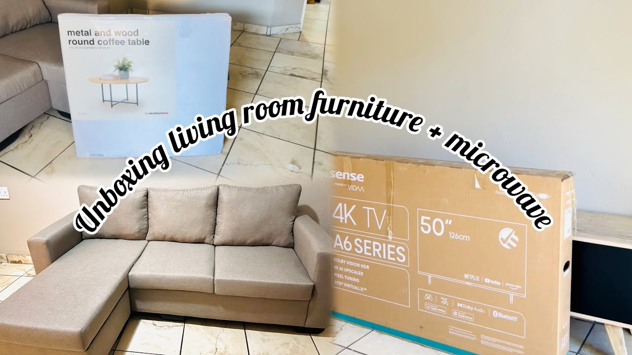 Unboxing living room furniture + microwave
