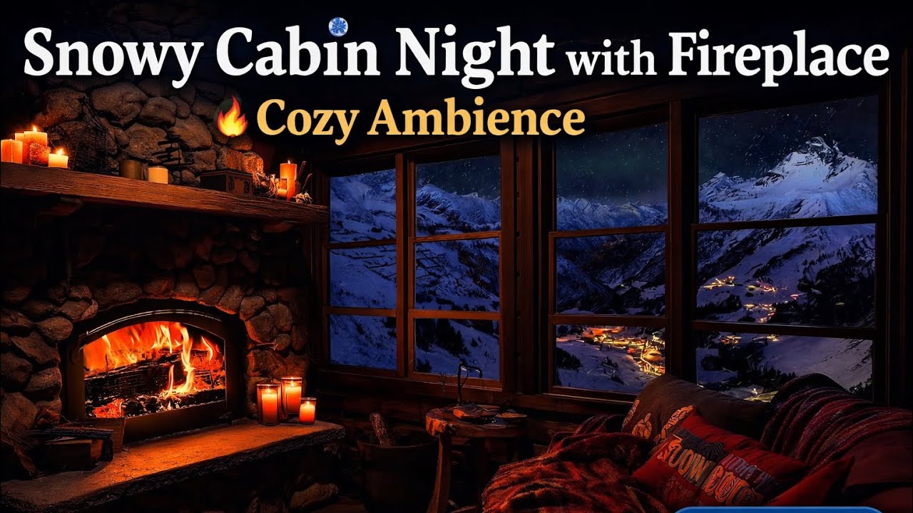 🔥 Cozy Winter Cabin Night ❄️ Fireplace Ambience for Deep Sleep (3 Hours)