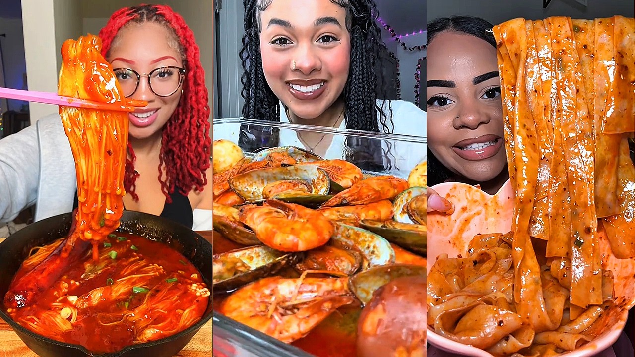 Asmr TikTok EATING NO talking |390| Seafood Boil, Chili oil noodles, Enoki mushrooms and more!