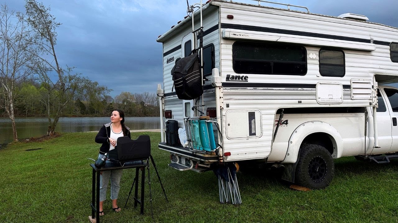 caught in a storm while truck camping 🌧️ relaxing spring camping