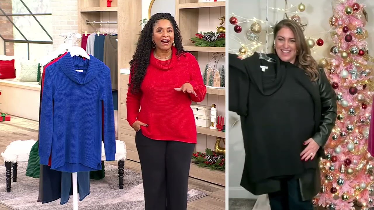 Denim & Co. Lurex Waffle Cowl Neck Sweater on QVC