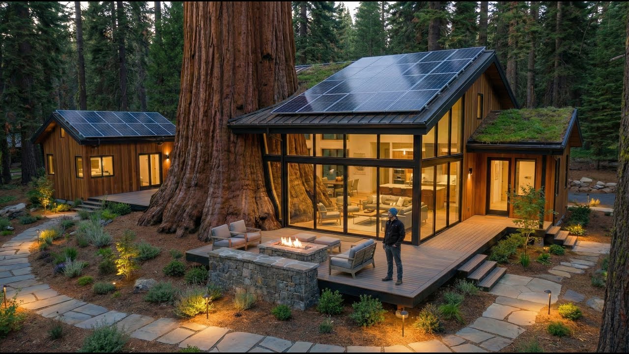 This man Built a House INSIDE a Tree Trunk — Building a house in the forest (ASMR)