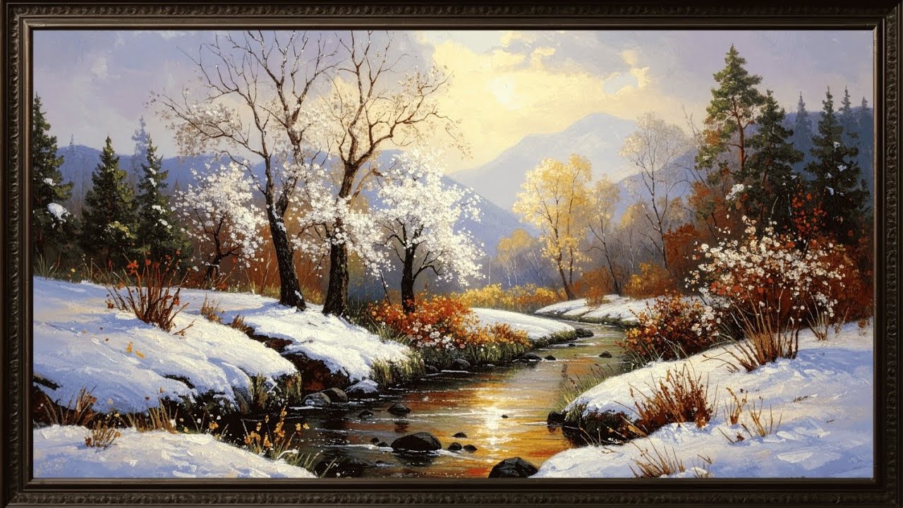 Golden Dawn Creek in Snow  4K Fine Art Landscape | Relaxing Frame TV Art | Goldleaf Artwork