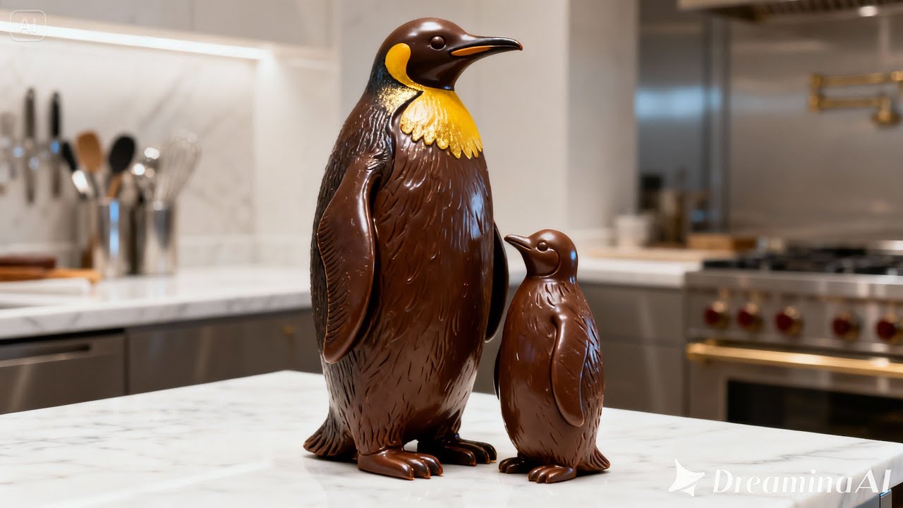Giant Chocolate Penguin and Stitch Sculpture   Pure Artistry