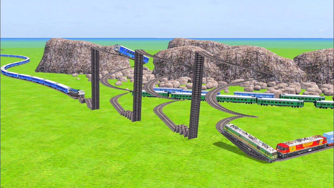 PARALLEL 🚂💨CROSSING OF TWO TRAINS ON BUMPY TRACK WITH DIAMOND CROSSING AND RAILROADCROSSING |Trains