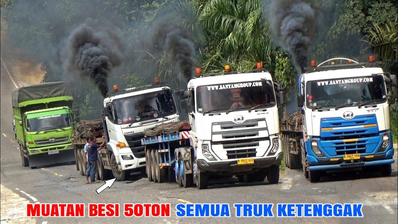 DETIK DETIK TRUK TRAILER HINO MUATAN BESI KETENGGAK, SAMPAI KEWALAHAN 