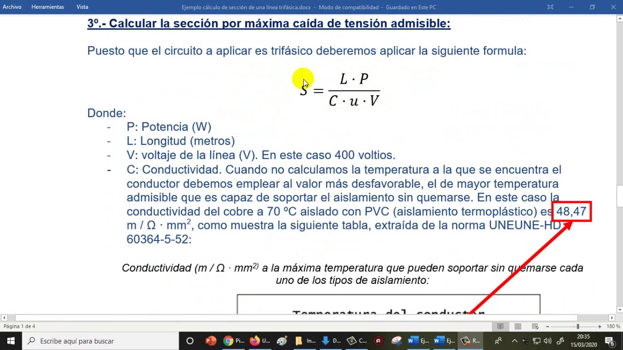 Ejemplo de cálculo de la sección de los conductores para alimentar un cuadro eléctrico trifásico.
