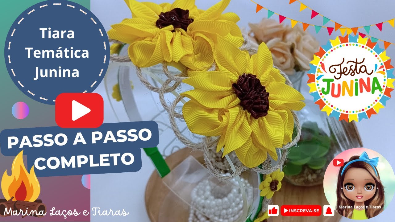 Como Fazer TIARA JUNINA GIRASSOL f&aacute;cil #comofazerlacos #pap #diy #laco #la&ccedil;o #papdelacos #la&ccedil;os