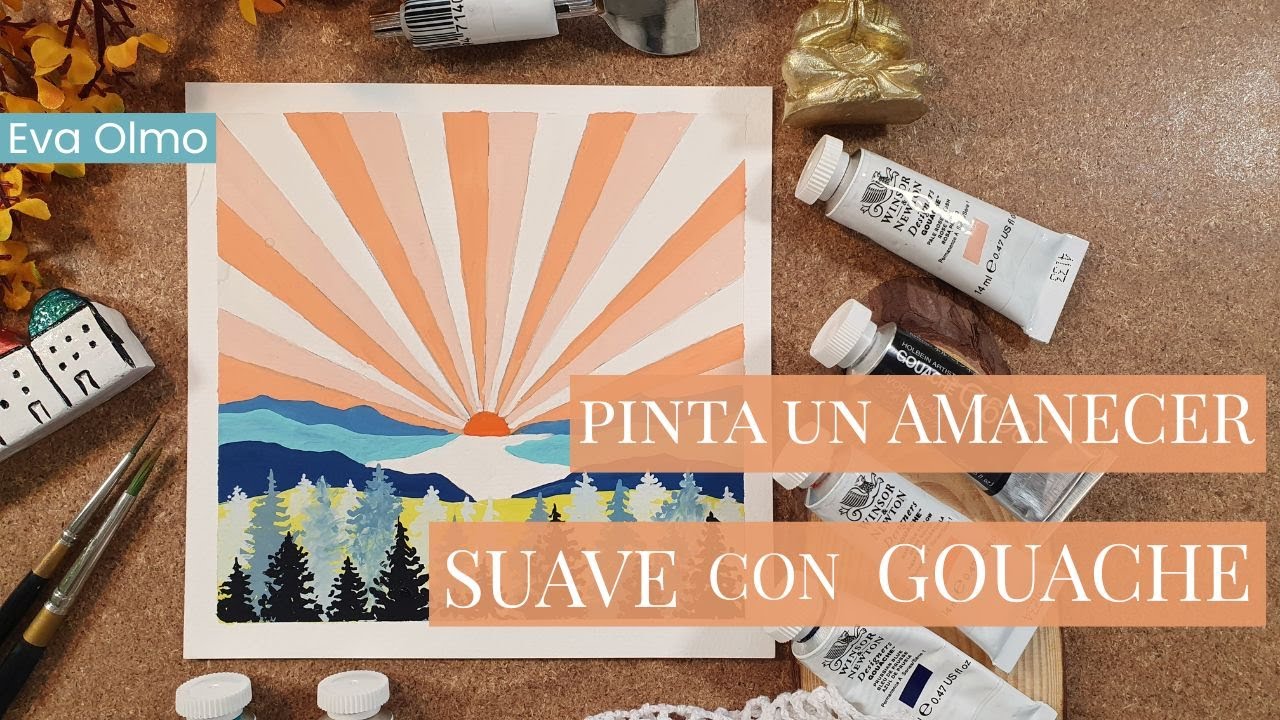 Cómo pintar un AMANECER en GOUACHE | Paisaje sencillo y meditativo paso a paso