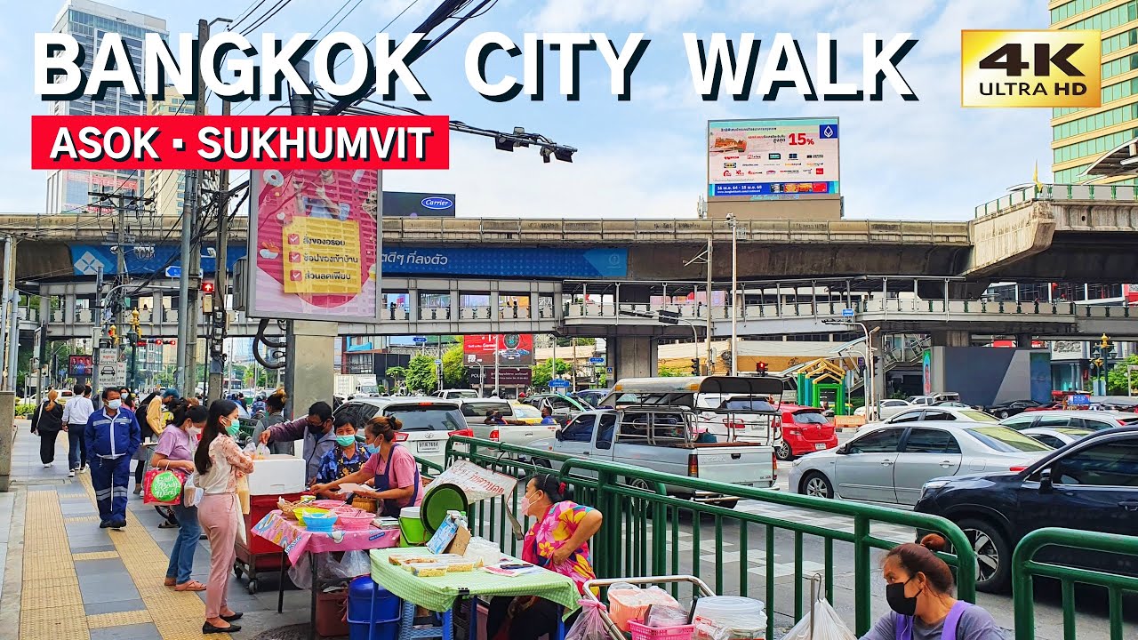 [4K] Walking around Asok BTS Station and Sukhumvit MRT Station in Bangkok